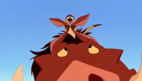- Hey, Timon, it's just a little lion. Look at him. He's so cute and all alone. Can we keep him?
- Pumbaa, are you nuts? You're talking about a lion. Lions eat guys like us.
- But he's so little.
- He's going to get bigger.
- Maybe he'll be on our side.
- That's the stupidest thing I ever heard. Maybe he'll...Hey, I've got it. What if he's on our side?