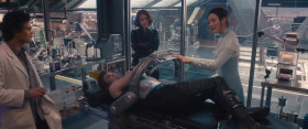 <b>Natasha Romanoff:</b> - You sure he's going to be okay? Pretending to need this guy really brings the team together.
<b>Helen Cho:</b> - There's no possibility of deterioration. The nano-molecular functionality is instantaneous. His cells don't know they're bonding with simulacrum.
<b>Bruce Banner:</b> - She is creating tissue.
<b>Helen Cho:</b> - If you brought him to my lab, the regeneration cradle could do this in twenty minutes.
<b>Tony Stark:</b> - Oh, he's flatlining. Call it. Time?
<b>Clint Barton:</b> - No, no, no I'm going to live forever. I'm gonna be made of plastic.