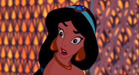 - Enough about you, Casanova. Talk about her.
- What?
- She's smart, fun,the hair, the eyes. Anything. Pick a feature.
- Ahem. Uh, Princess Jasmine? You're very...
- Wonderful, magnificent, punctual...
- Punctual.
- Punctual?
- Sorry.
- Uh, beautiful.
- Nice recovery.