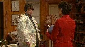Fran: Bernard? Finished your accounts?
Bernard: Yeah, I've turned them into a rather smart casual jacket.